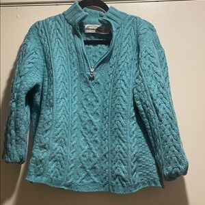 Aran Crafts Turquoise Cable Knit Turtleneck Sweater